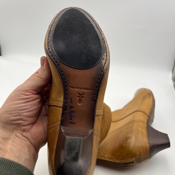 Frye Steffi Zip Short Camel 3477467 Leather Bootie Size 9 - Picture 11 of 12